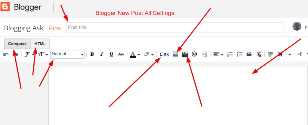 Bloggger new post all settings
