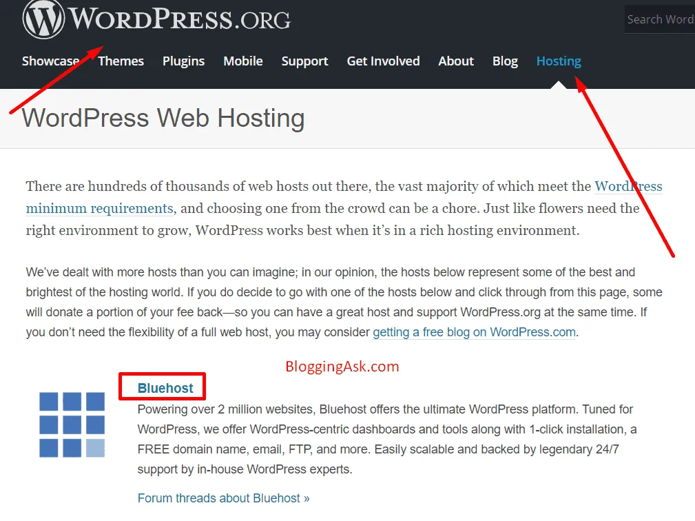 Bluehost recommended by wordpress