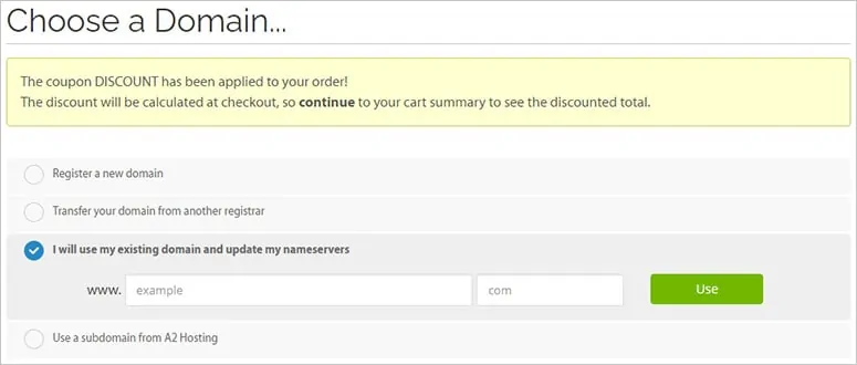 a2hosting choose domain