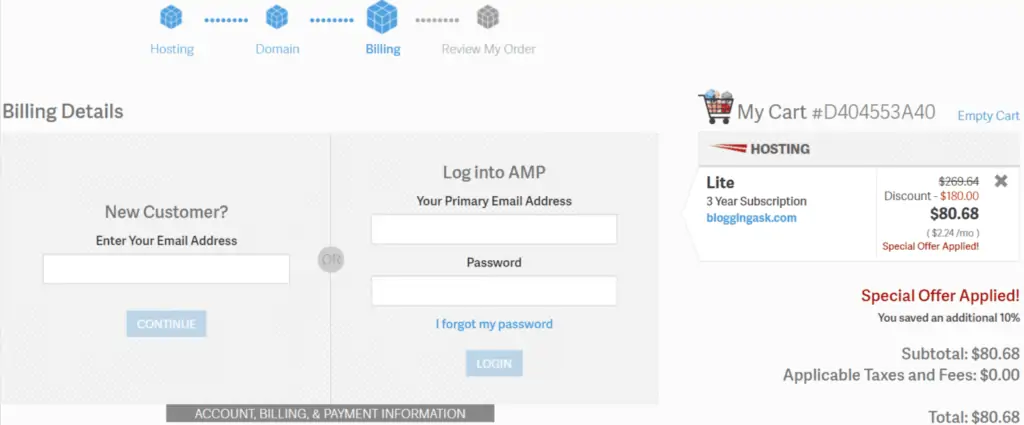 InMotion Hosting Billing Information