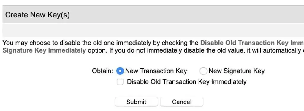 Create New Transaction Key