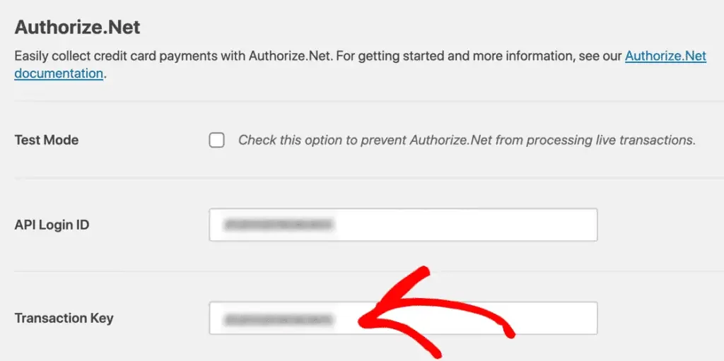 Authorize.net key confirmation