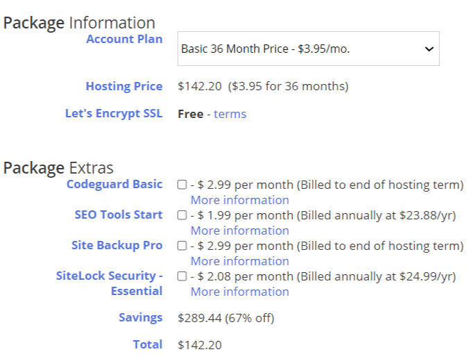 just host package information