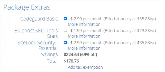 package-extras-bluehost-discount