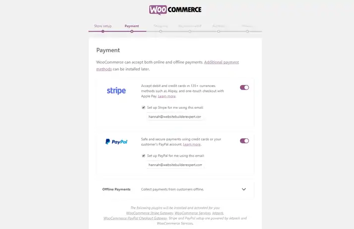 Select payment options